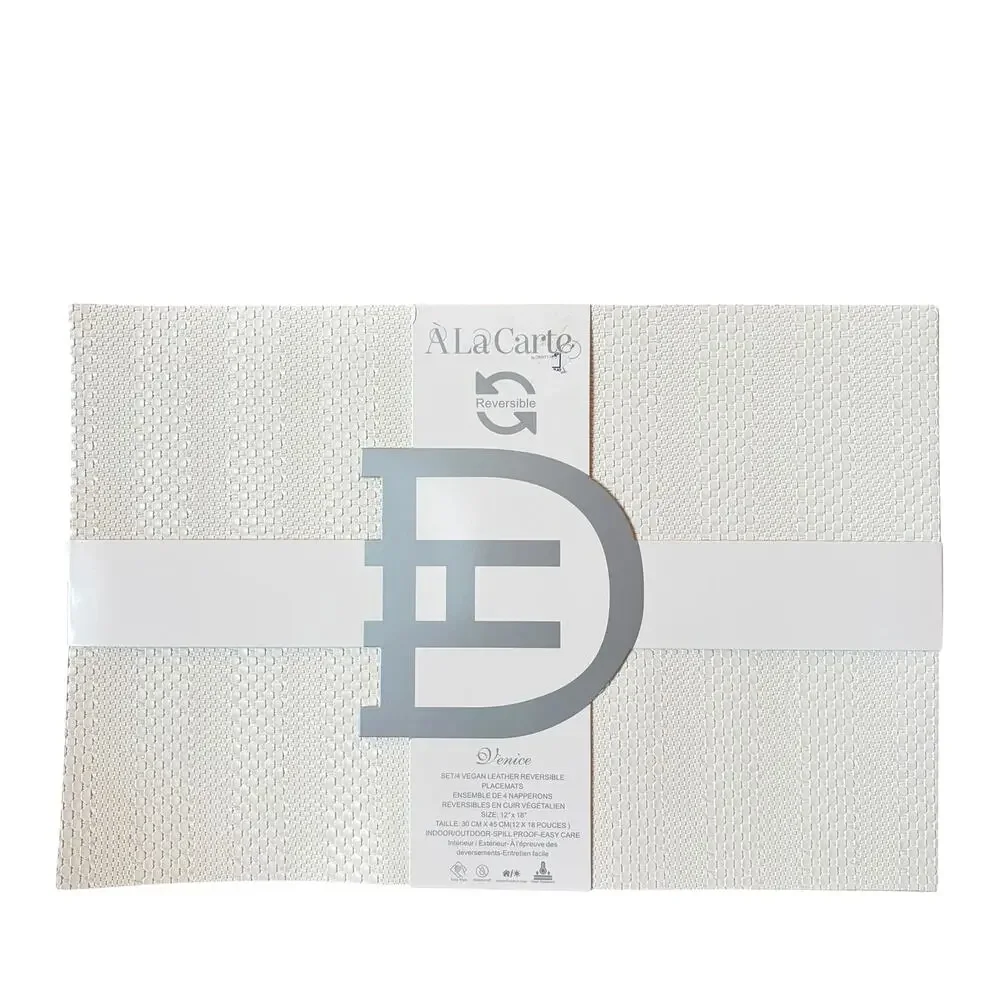 Ala Carte Vegan Leather Reversible Placemats 12x18 Set of 4 Cream Textured New